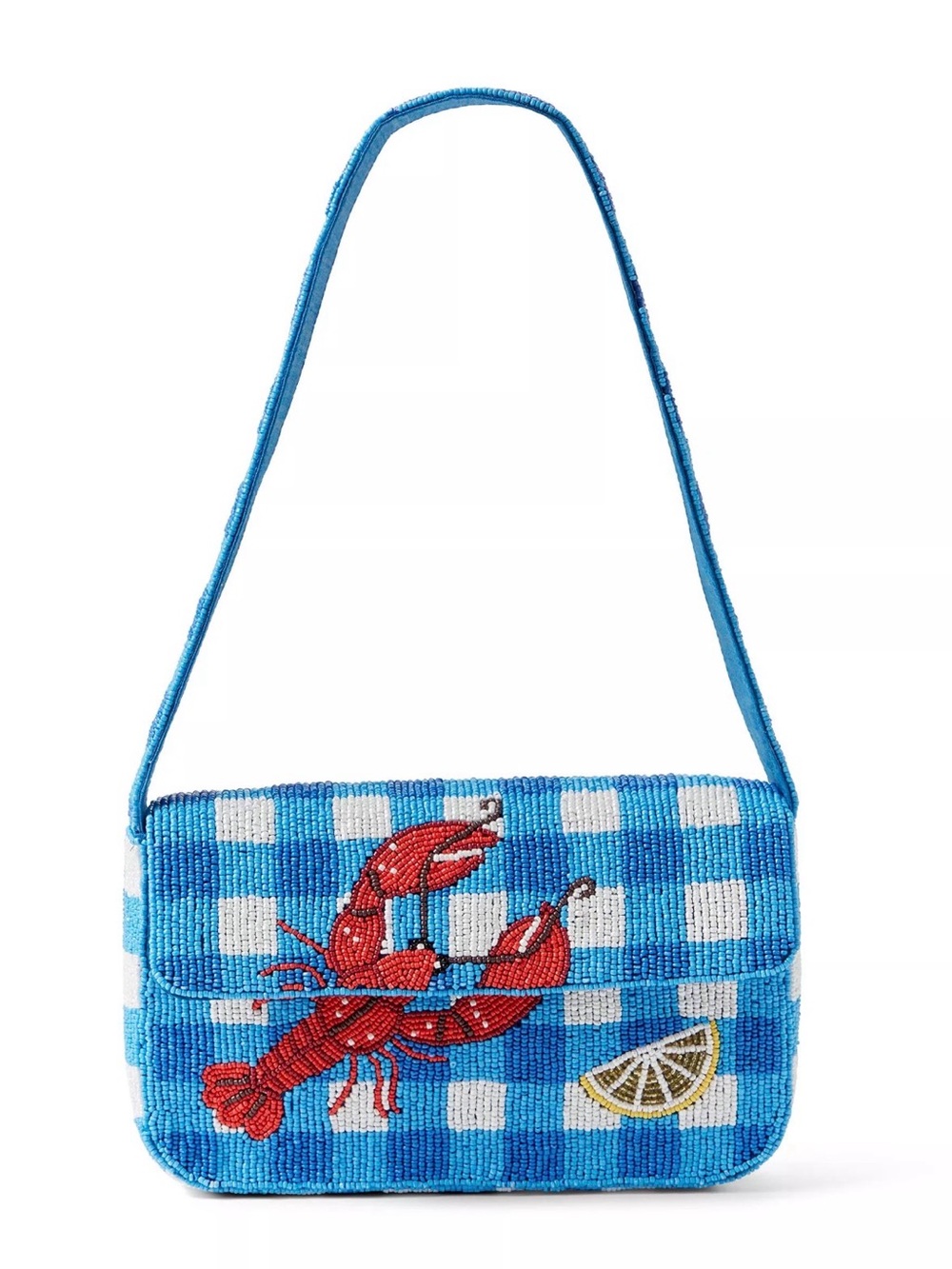 SOL & MER Beaded Gingham Lobster Shoulder Bag Coastal NWT